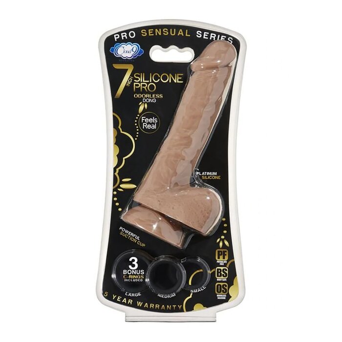 Cloud 9 Pro Sensual Premium Silicone Dong W/ C Rings - 7" - Caramel