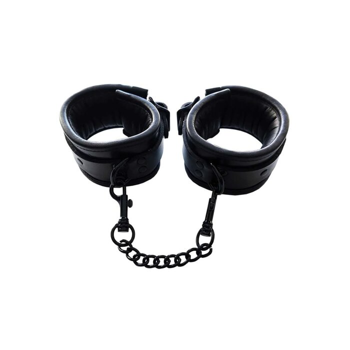 Black Leather Padded Ankle Cuffs with Black Hardware