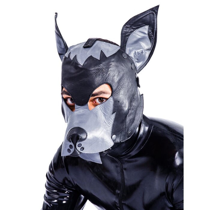 Leather Full Face Dog Mask Black/Grey - One Size