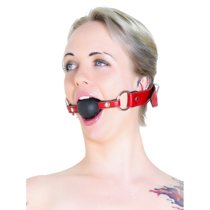 Red Leather Ball Gag with Black Ball
