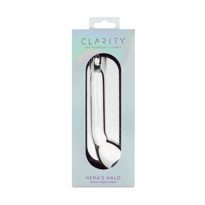 Clarity Heras Halo Glass Dildo with Handle: 6 Inch Curved Precision for G-spot & Prostate Pleasure