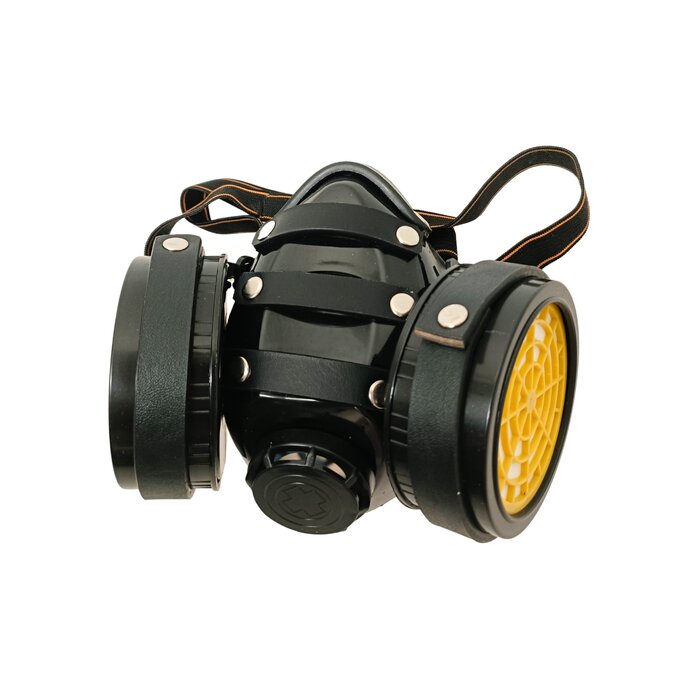 Black Strapped Cyber Mask With Yellow Filter
