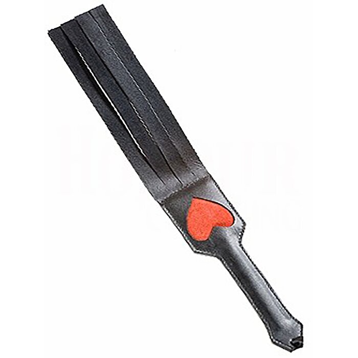 Black Leather Four Fingered Slapper With Heart Handle