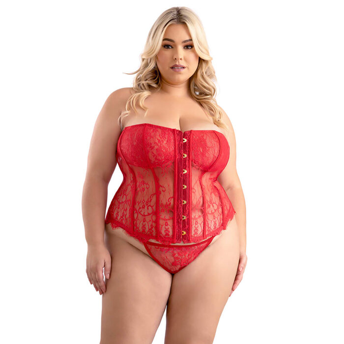 Busk Front Lace Corset and G-string - Queen Size
