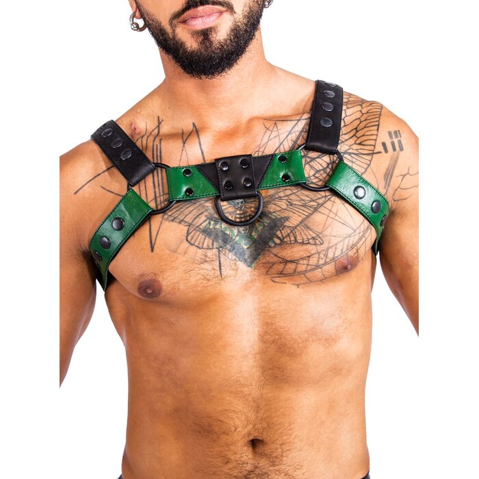 Bulldog Bondage Harness Black/Green - One Size