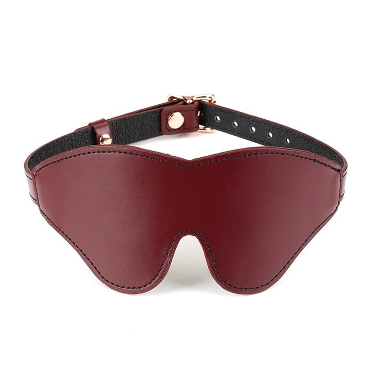 Wine Red - Leather Blindfold with Rose Gold Buckle