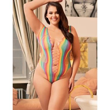 Belle Beach Party Plus Size Rainbow Bodystocking Teddy