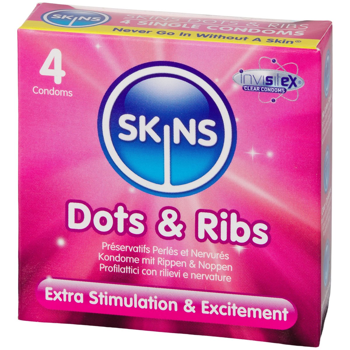 Skins Dots & Ribs Condoms 4 Pack - Clear