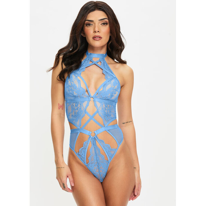 Ann Summers Rosella Lace Halterneck Crotchless Lingerie Body, Light Blue