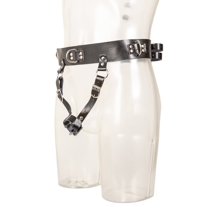 Black Leather Penis Restraint Harness