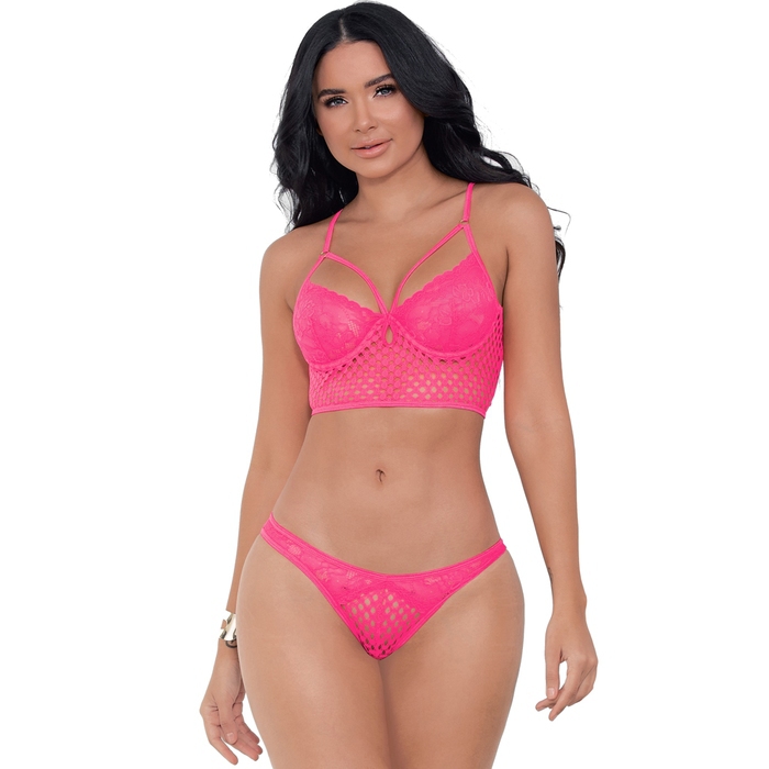 Escante Neon Honeycomb Lace Longline Bra Set