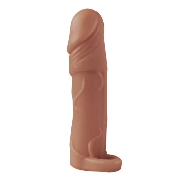 Natural RealSkin Vibrating Xtender with Scrotum Ring - Caramel