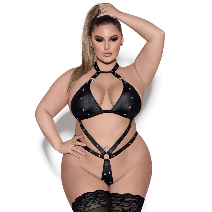 Exposed Lust Black Wet Look Studded Harness Body