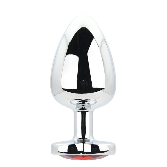 Toosh Heart Shaped Silver Butt Plug with Red Stone Large