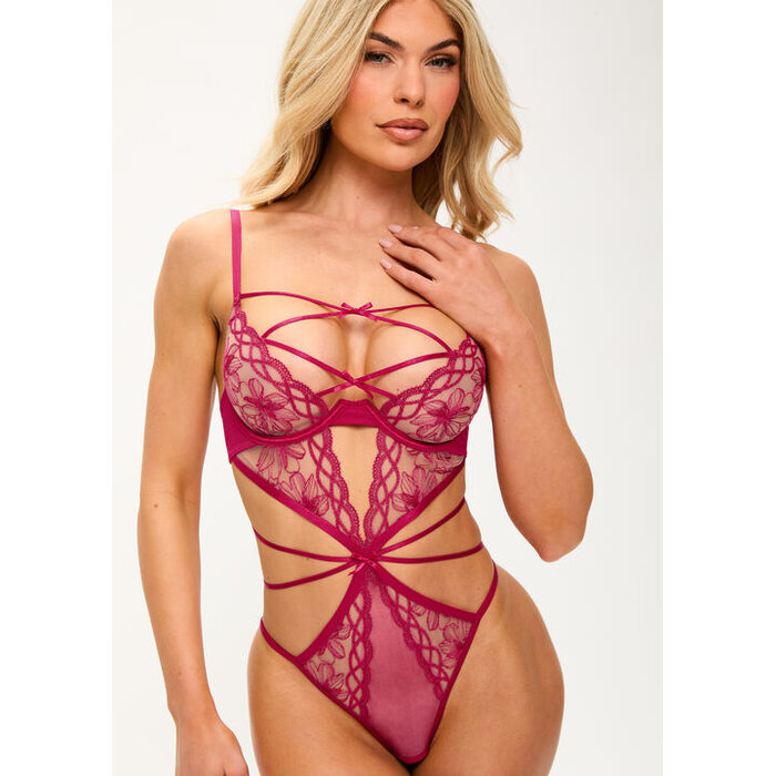 Ann Summers Make You Mine Embroidered Crotchless Lingerie Body, Pink