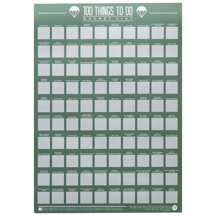 100 Things To Do Scratch Off Bucket List Poster