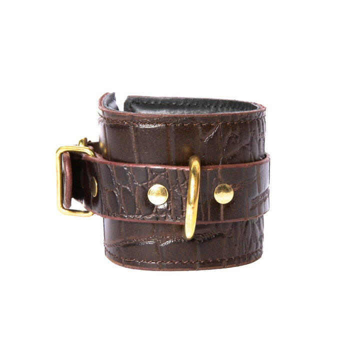 Brown Embossed Leather Ankle Cuffs