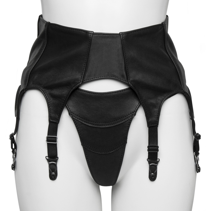 Black Leather Six Strap Suspender Belt