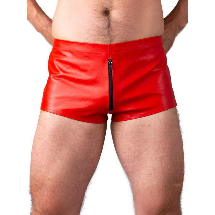 Front Zip Leather Boxers in Red