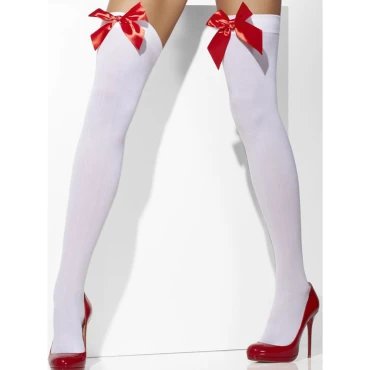 Bow To Me Red And White Opaque Hold-Up Stockings