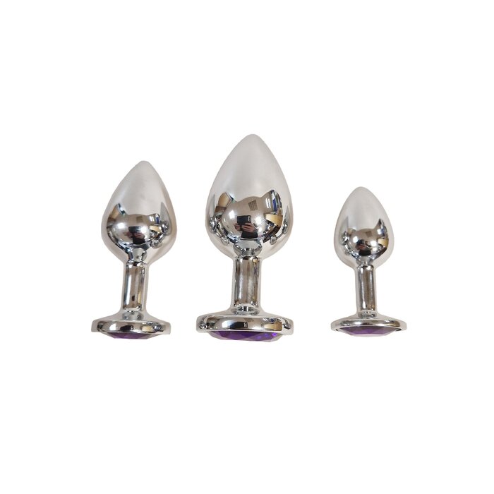 Purple Jewelled Metal Butt Plug - Set of 3