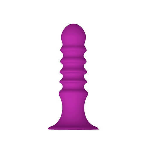 Ribbed Silicone Dildo with Suction Cup Purple