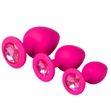 Bejewelled Pink Silicone Butt Plug - SET