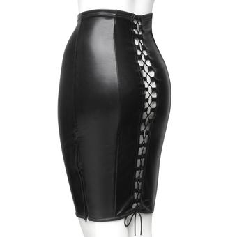 Easy-On Latex Black Skirt with Lace-Up Back