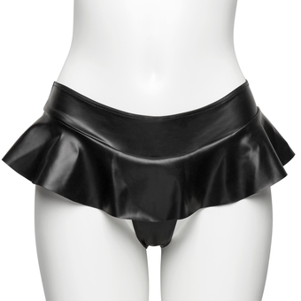 Easy-On Latex Black Cheeky Ruffle Skirt Thong
