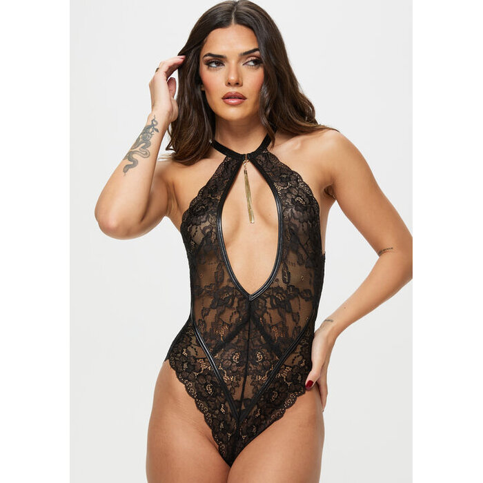 Ann Summers Fascinate Lace Keyhole Crotchless Lingerie Body, Black