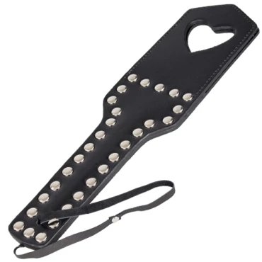 Love Heart Leather Studded Spanking Paddle - 12 Inch