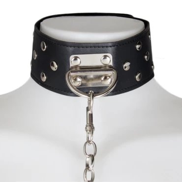 Nightshade Black Leather Studded Collar with Leash