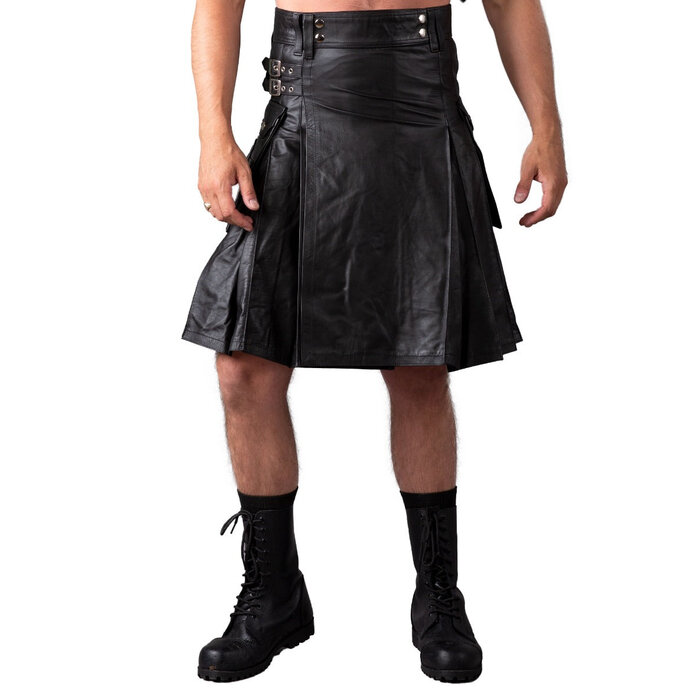 Long Leather Kilt with Pockets