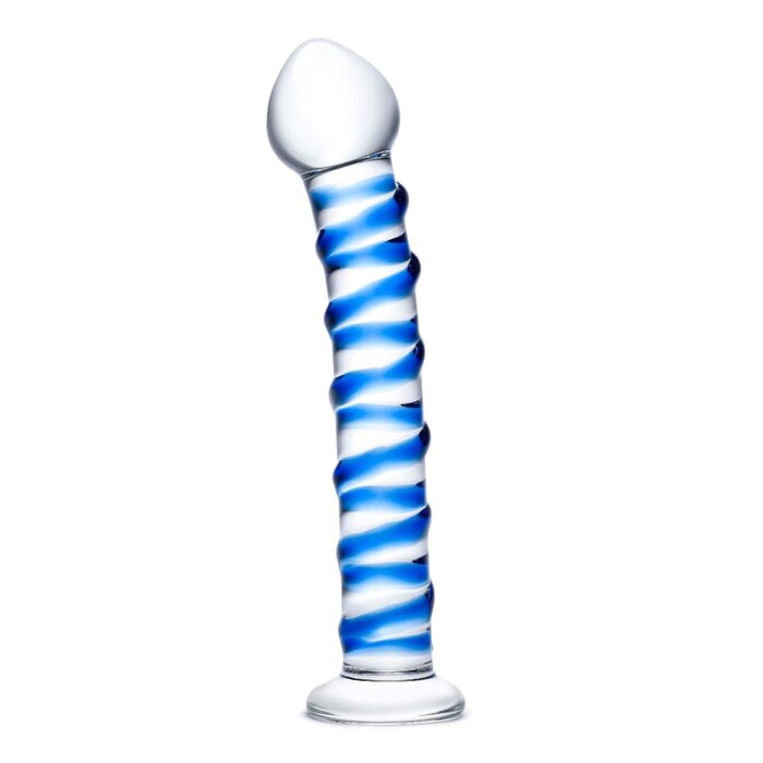 7" Blue Spiral Glass Dildo