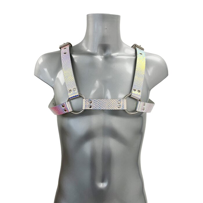 Bold Buckled Chest Harness - Iridescent Snake