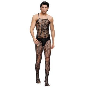 Black Lace Crotchless Male Bodystocking