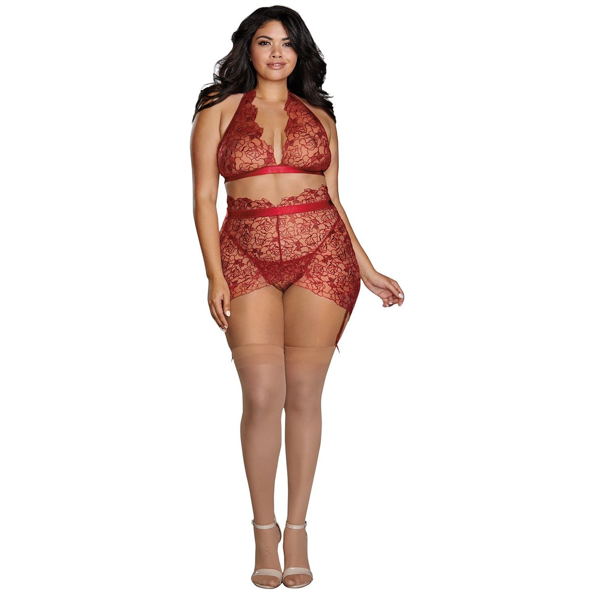 Dreamgirl Plus Size Delicate Floral Bra Set - Black - 3XL
