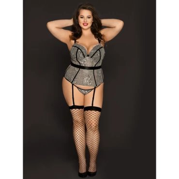 Hollywood Glam Plus Size Suspender Cami, G-String & Stockings