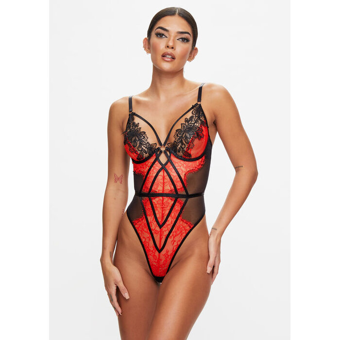 Ann Summers Lovers Secret Lace Crotchless Lingerie Body, Black/Red