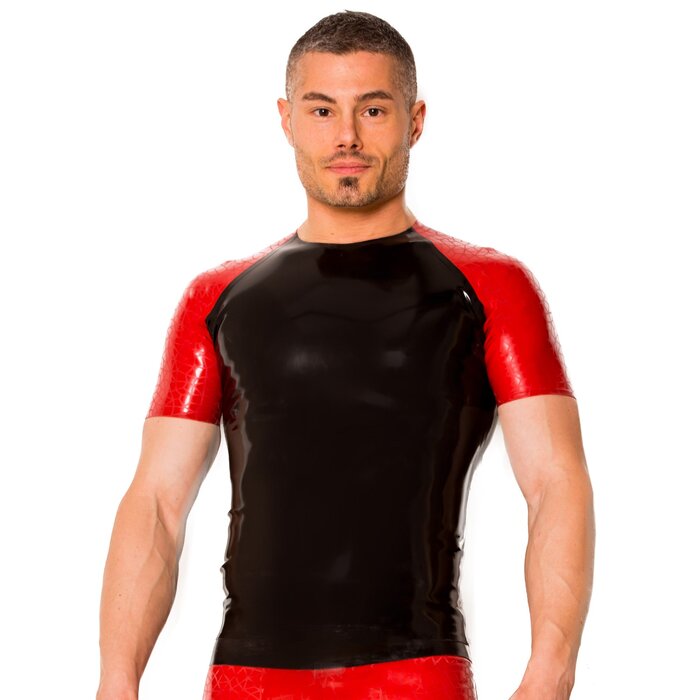 Black Raglan Latex T-Shirt With Red Sahara Sleeves