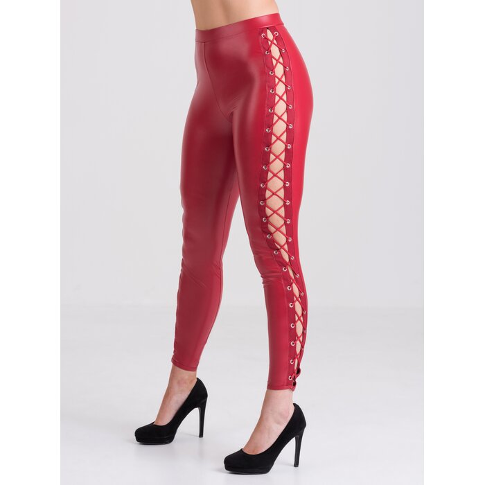 Lovehoney Fierce Leather-Look Lace-Up Red Leggings - Medium - Red
