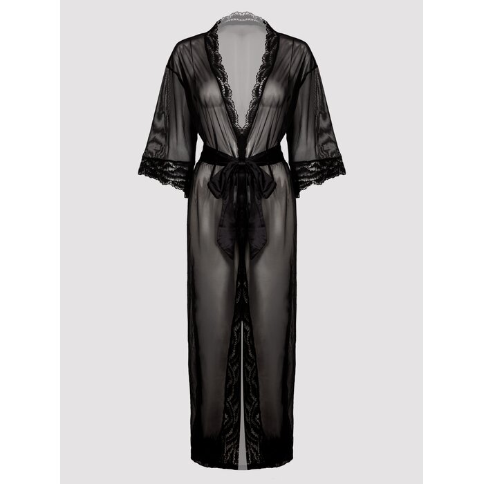 Lovehoney Plus Size Empress Black Mesh Long Robe - One Size Queen - Black