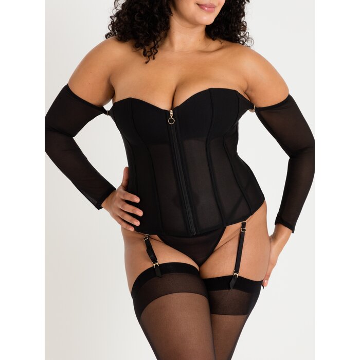 Lovehoney Plus Size Secret Silhouette Black Steel-Boned Long Sleeve Corset - 1X / 2X - Black
