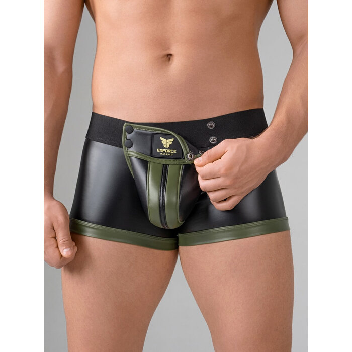 Trunk Shorts with Detachable Codpiece in Black & Green