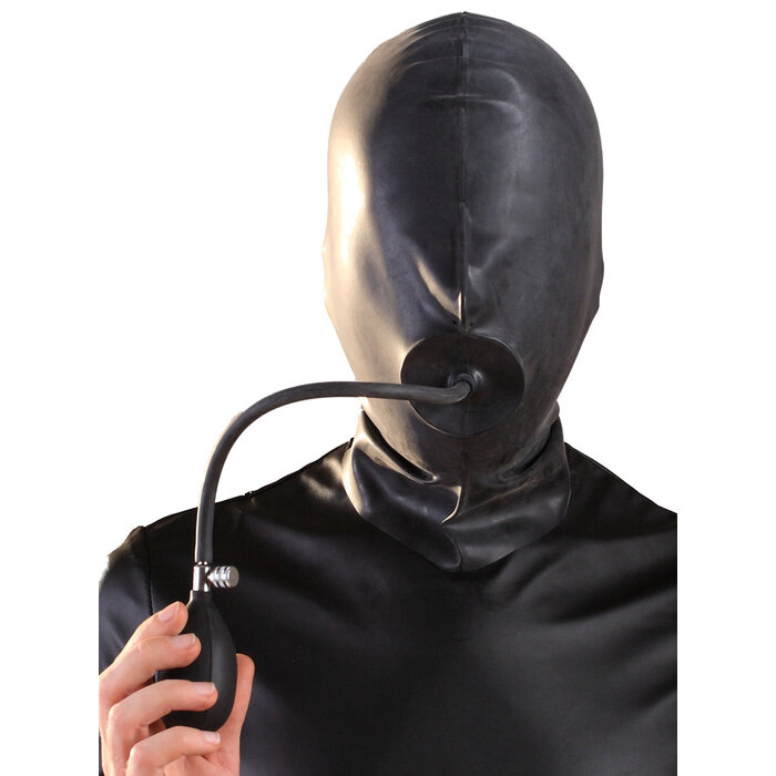 Rubber Hood with Pump Up Gag in Black