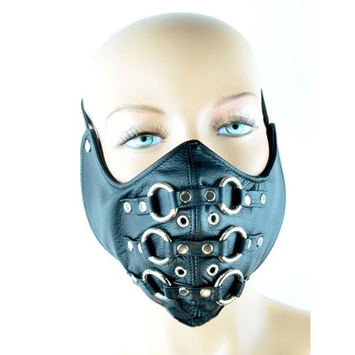 Leather Strap Mask with Metal Rings - One Size