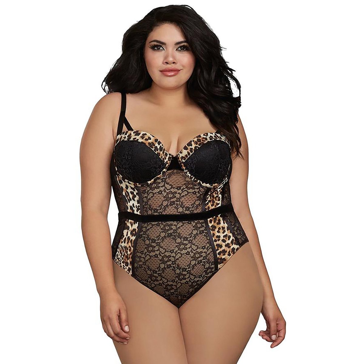 Dreamgirl Leopard Teddy Plus Size - Black - XL