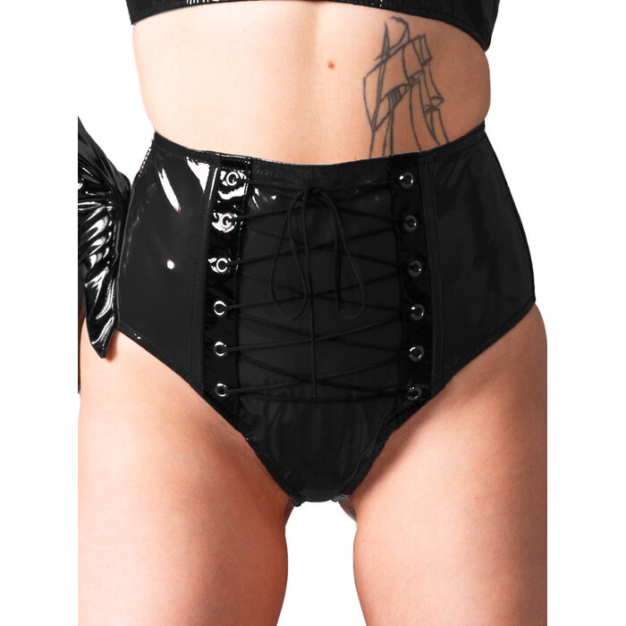 Rhubarb Sensation Lace-Up PVC Knickers Black