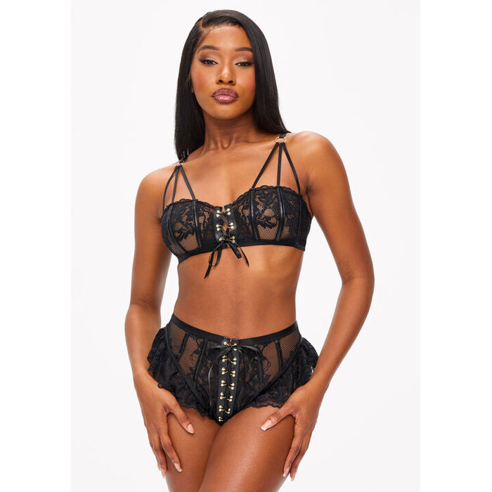 Ann Summers Boudoir Tease Crotchless Set, Black