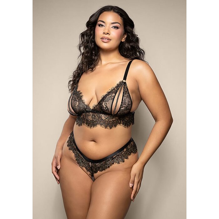 Black Pearl Bralette and Crotchless Panty - Queen Size